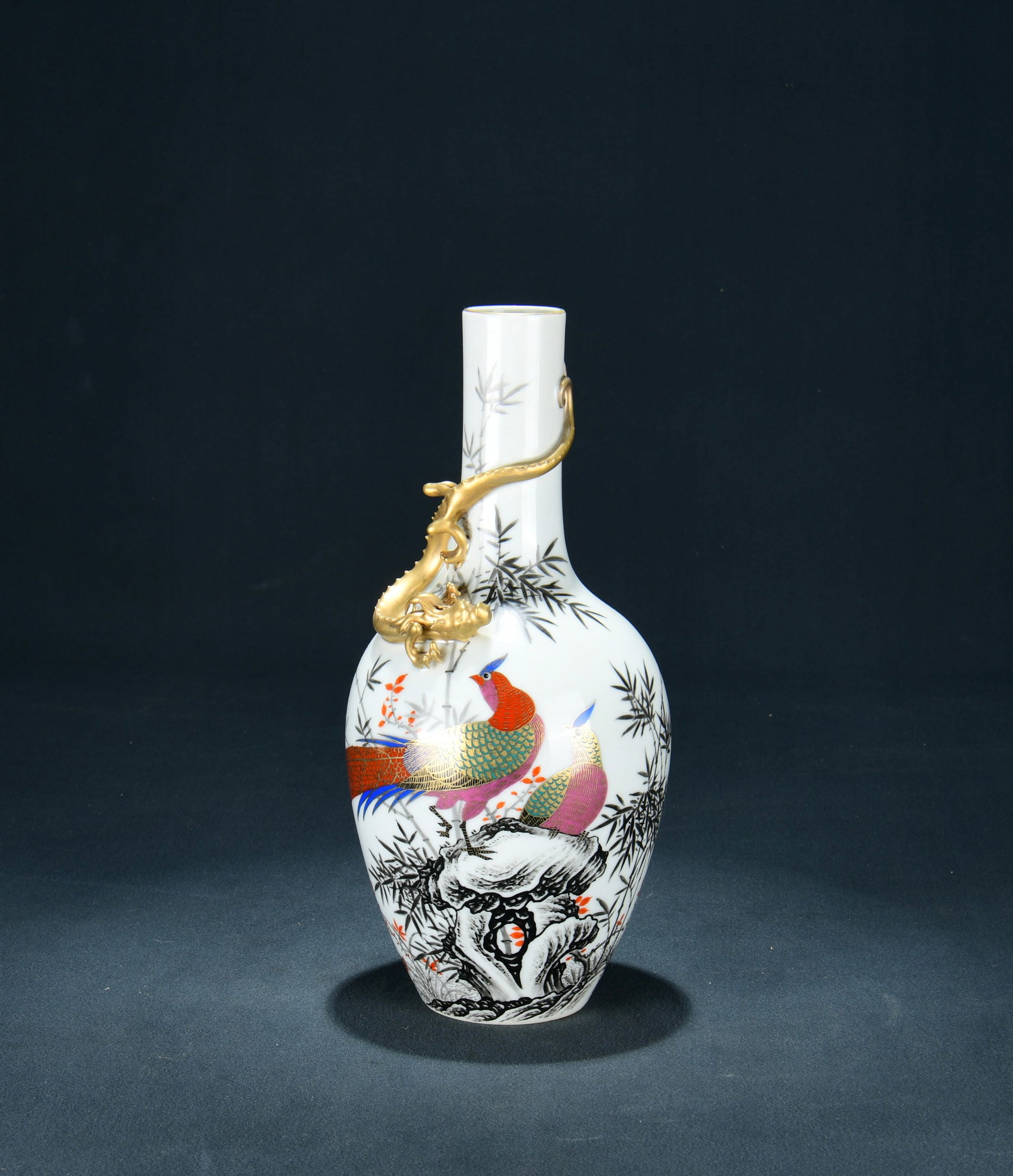 Chinese Famille Rose Porcelain Long-Neck Vase with Gilded Chi-Dragon, Yongzheng Mark (1 of 9)