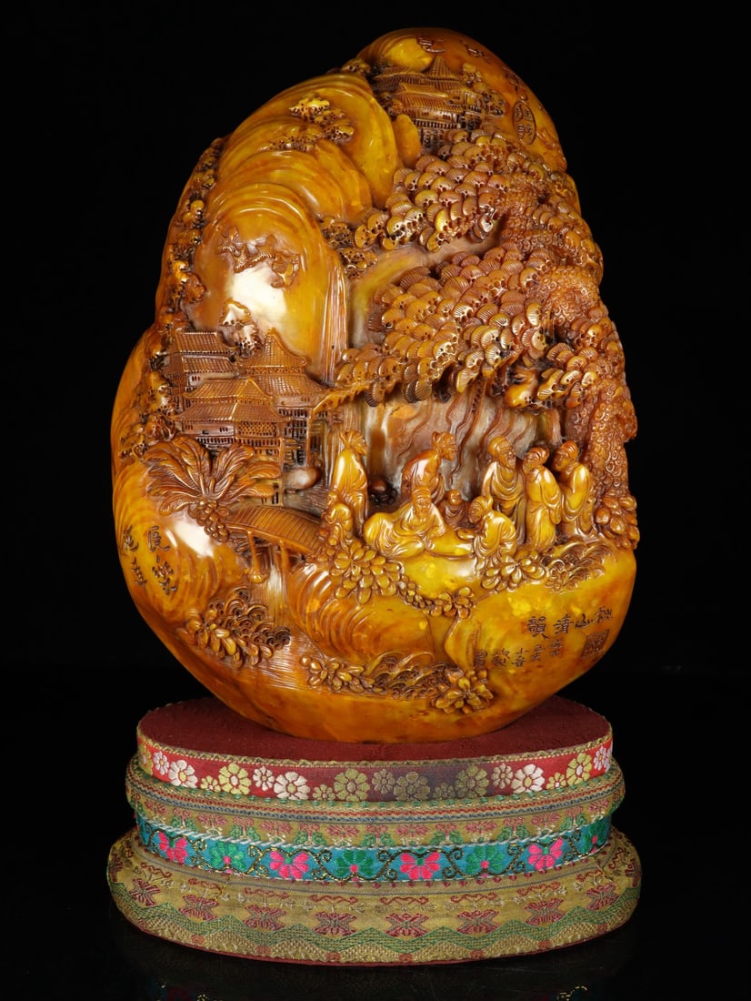 Qing Dynasty Shoushan Tianhuang Stone carved Figure & Tree Seal Statue (1 of 9)