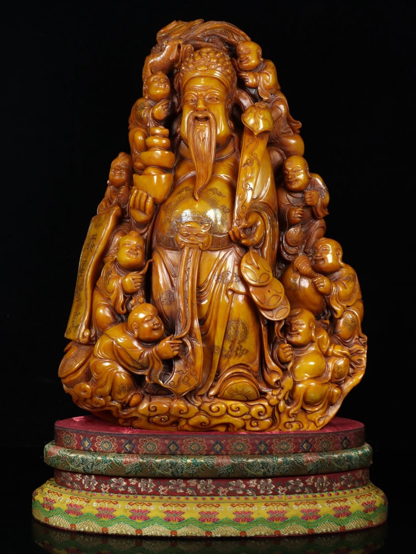 Old Collection Shoushan TianHuang Stone Carved God of Wealth Statue (1 of 9)