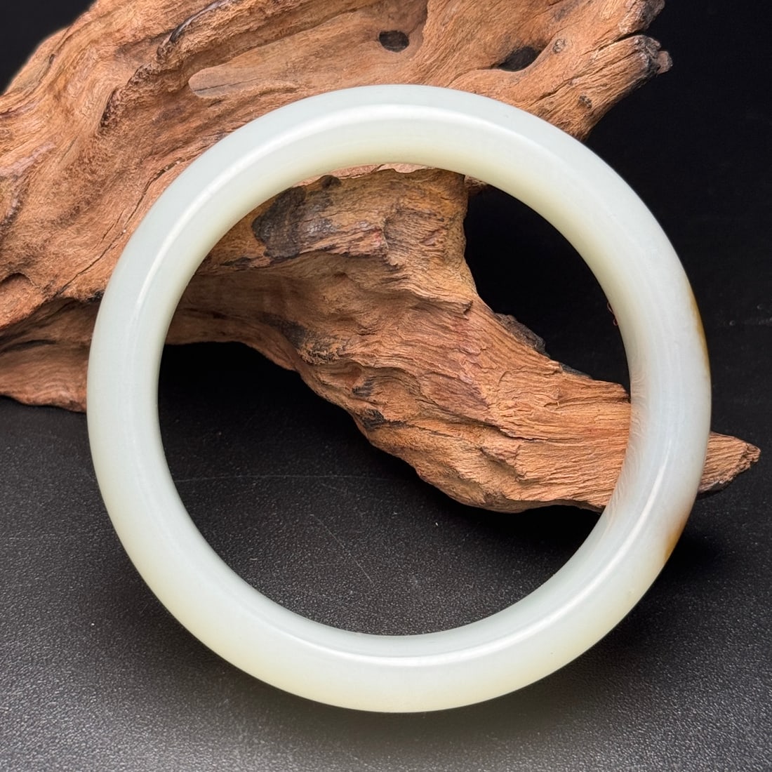 Old Chinese Hetian Jade Bangle, White with Russet Patch (1 of 9)