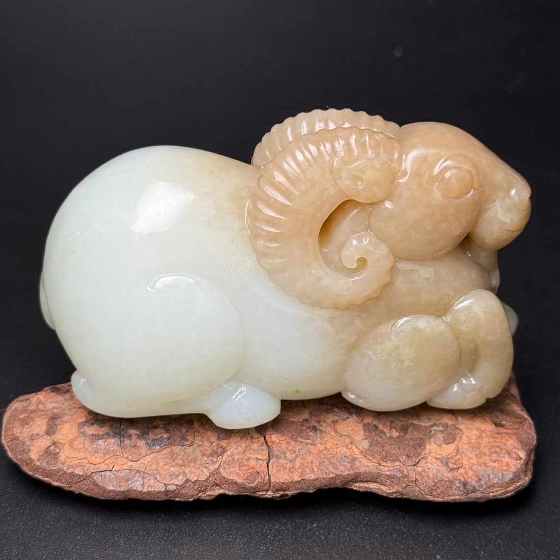 Old Chinese Hetian White Jade Carved Ram Figure with Russet Head, Auspicious Motif (1 of 9)