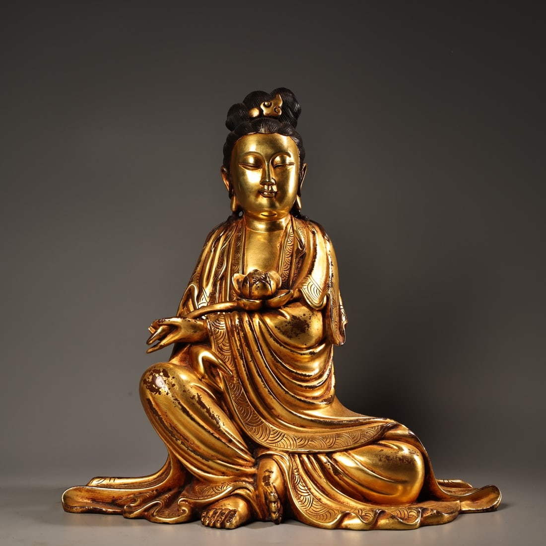 Chinese Gilt Copper Guanyin Bodhisattva Figure (1 of 15)