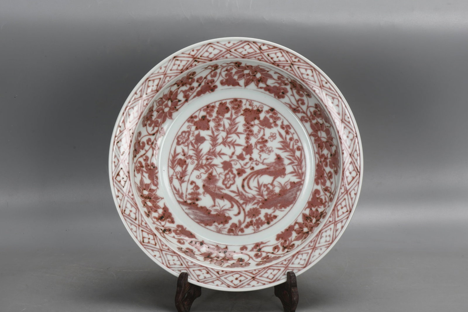 Ming Dynasty Hongwu Glazed Red Porcelain Plate with Lotus and Bird Motif (1 of 9)