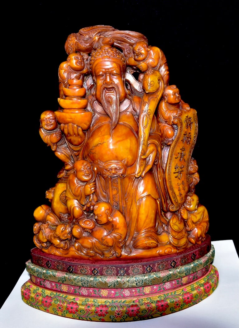 Old Collection Shoushan Tianhuang Stone Large Carved Figure Statue (1 of 9)