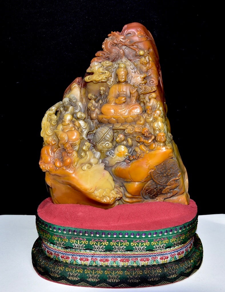 Old Collection Shoushan Tianhuang Stone Ten Thousand Buddhas Large Carved Statue (1 of 9)