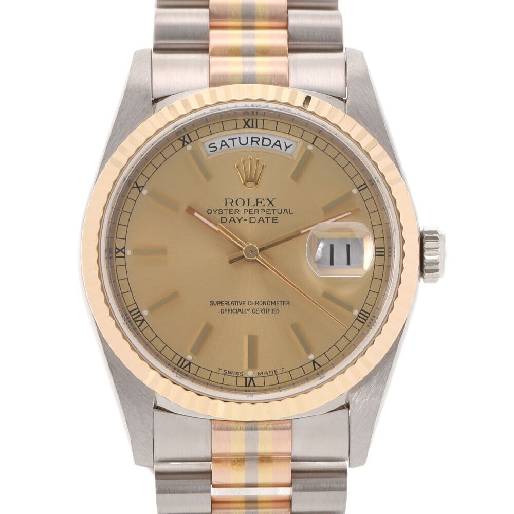 Rolex Day-Date Tridor 18239BIC Champagne Dial Self-Winding 36 mm Men's Watch: Condition:Pre-owned Brand / manufacturer :Rolex Product name :Rolex Day Date Tridor 18239BIC Champagne Dial Self-Winding 36 mm Men's Watch Part no :18239BIC Material :WG/YG Product rank : Second-hand 