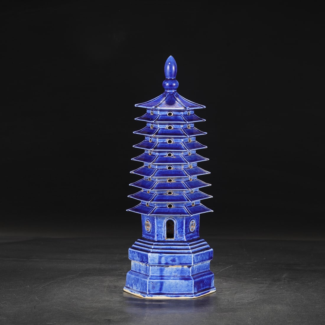 A nine-story pagoda of the blue glaze court of the Song Dynasty Ding kiln: The blue-glazed palace nine-story pagoda of the Song Dynasty Ding kiln Size:D:37.5cm Belly diameter:13.5cm (The Dimensions Of All Batches Are Manually Measured.If You Need More Detailed Information, P