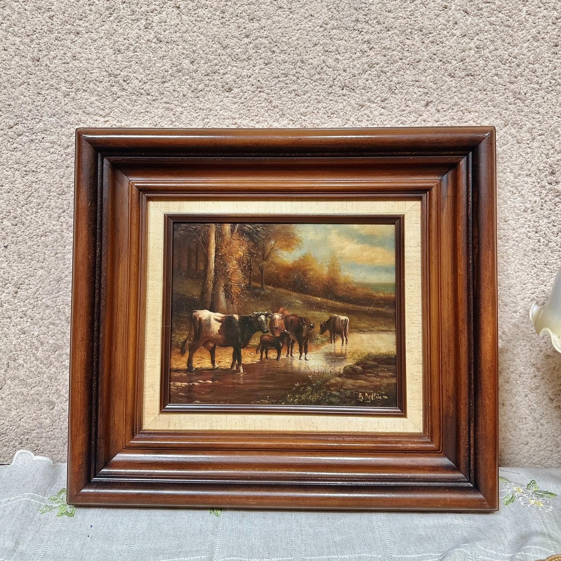 A beautiful hand-painted old oil painting of landscape animals: Exquisite hand-painted old oil paintings of landscape animals Size:44x39cm (The Dimensions Of All Batches Are Manually Measured.If You Need More Detailed Information, Please Contact Our Customer