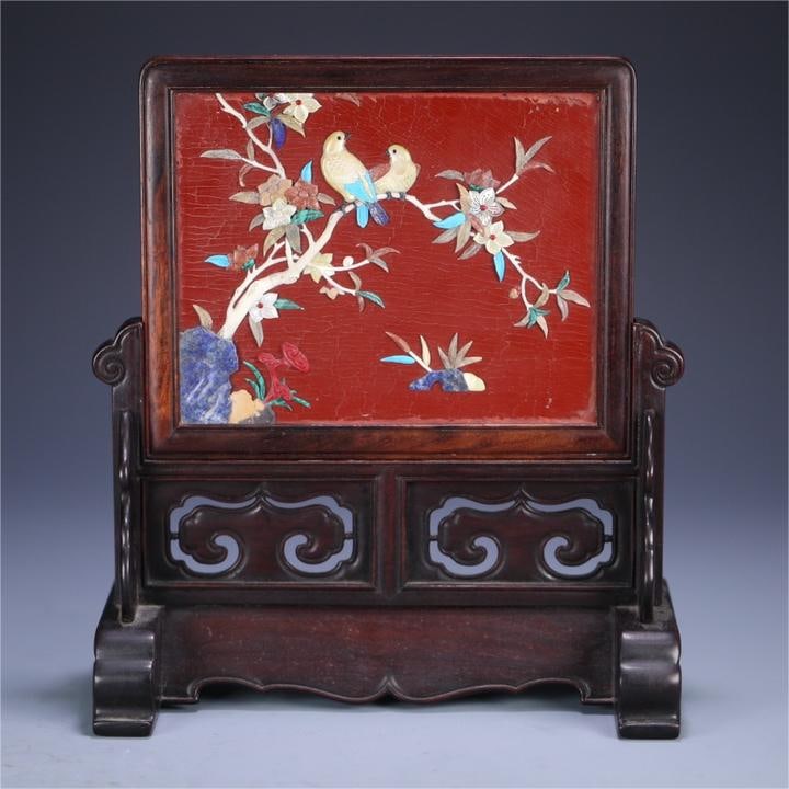 A small leaf rosewood hundred treasures of the Qing Dynasty are embedded in the screen: The Qing Dynasty's small-leaved rosewood hundred treasures are embedded in the screen Size:28x25x13cm W:0.76kg (The Dimensions Of All Batches Are Manually Measured.If You Need More Detailed Informatio