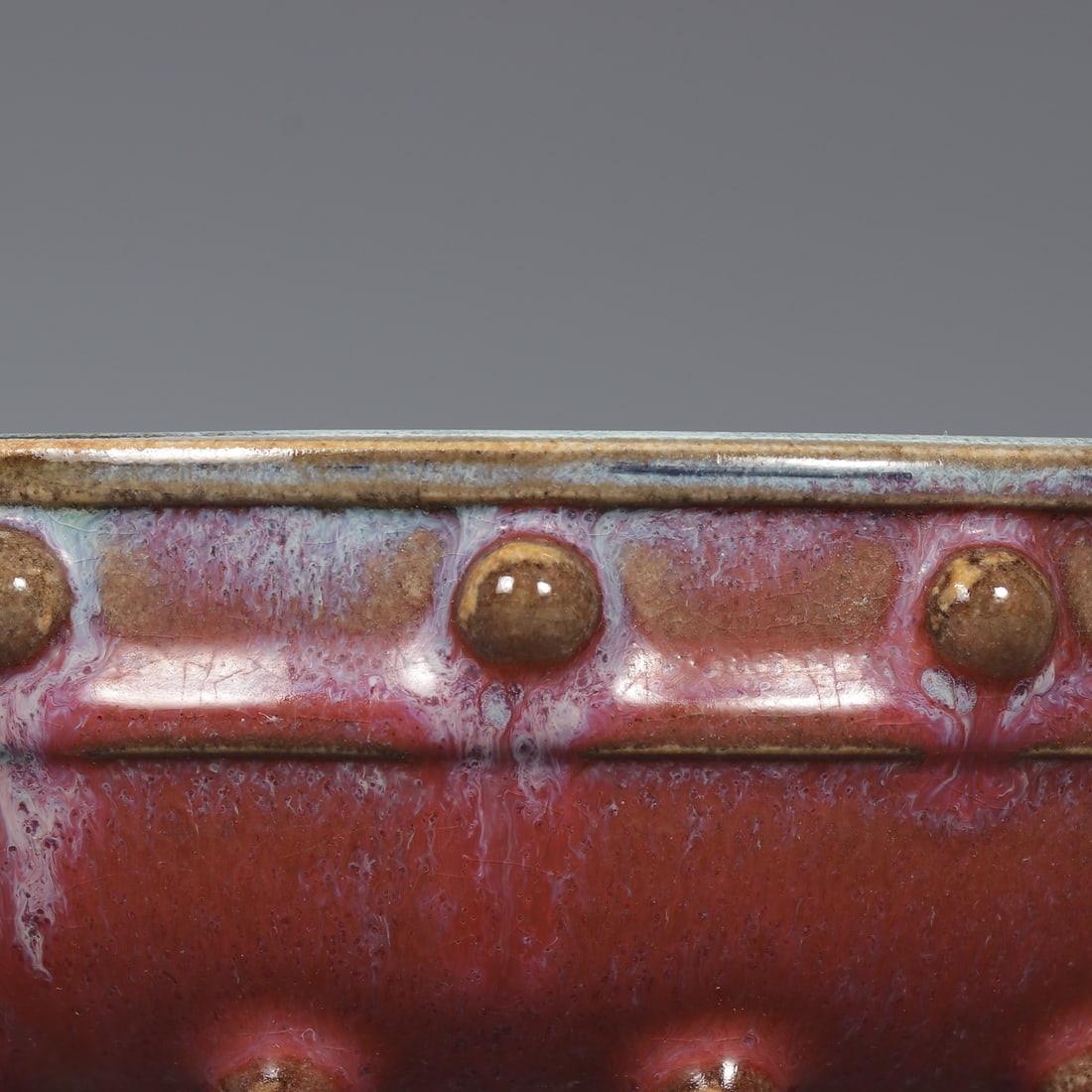 A rose purple glaze drum nail three-legged wash of the Song Dynasty Jun kiln - 3