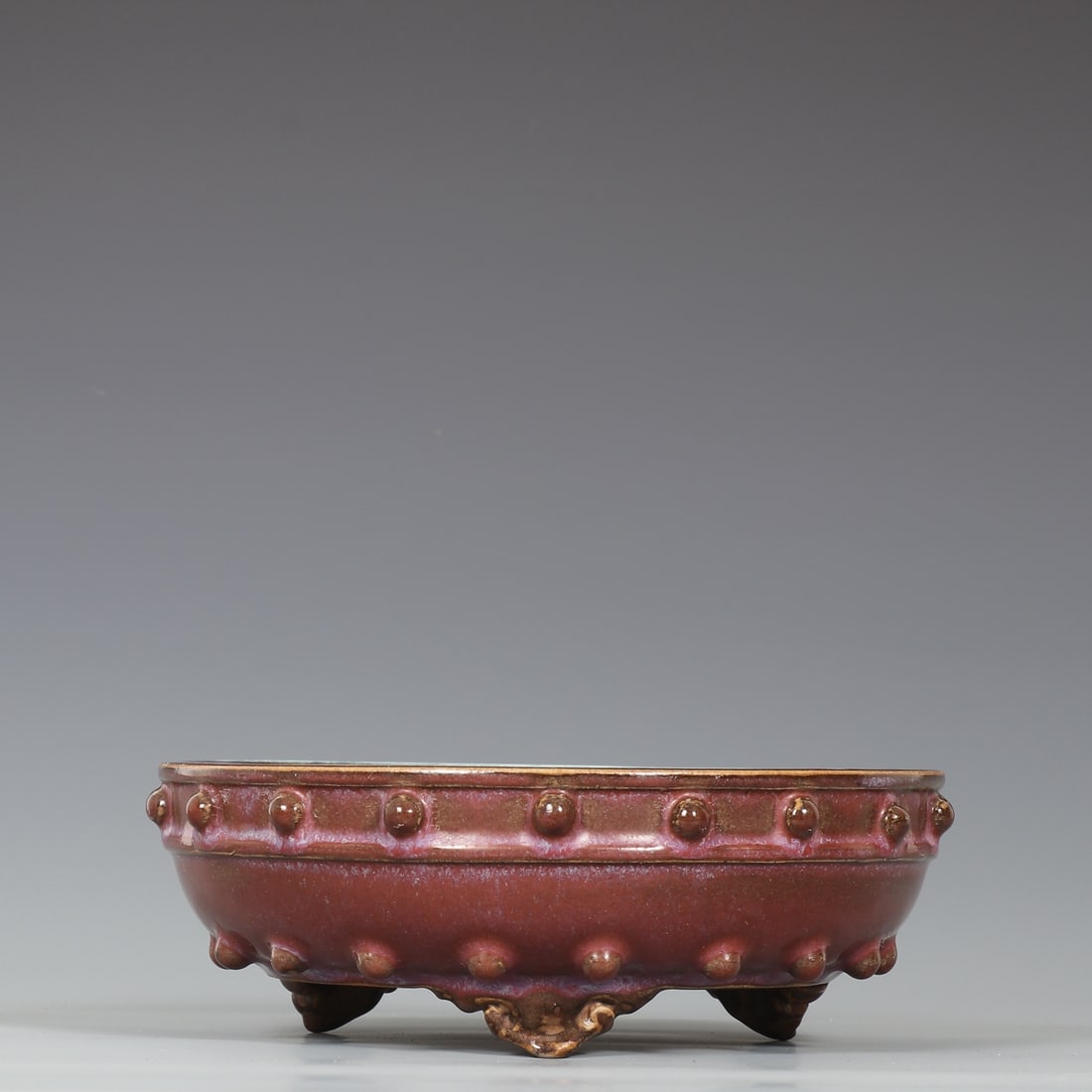 A rose purple glaze drum nail three-legged wash of the Song Dynasty Jun kiln - 4