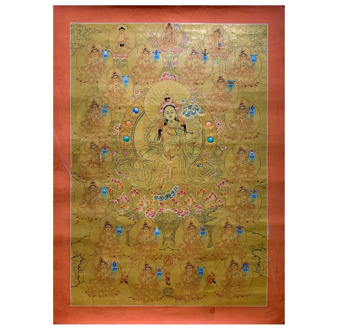 A gold card of the twenty-one salvation Buddha Mother of the Qing Dynasty: The twenty-first gold card of the Qing Dynasty to save the Buddha Mother Size:77x57cm (The Dimensions Of All Batches Are Manually Measured.If You Need More Detailed Information, Please Contact Our Cus