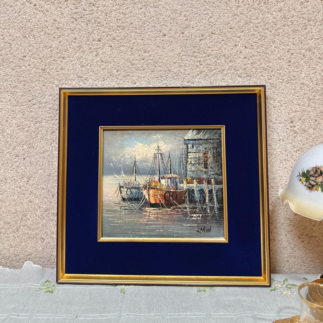 A beautiful hand-painted old oil painting of the harbor: Exquisite hand-painted old oil paintings of the harbor Size:42x45cm (The Dimensions Of All Batches Are Manually Measured.If You Need More Detailed Information, Please Contact Our Customer Service Befo