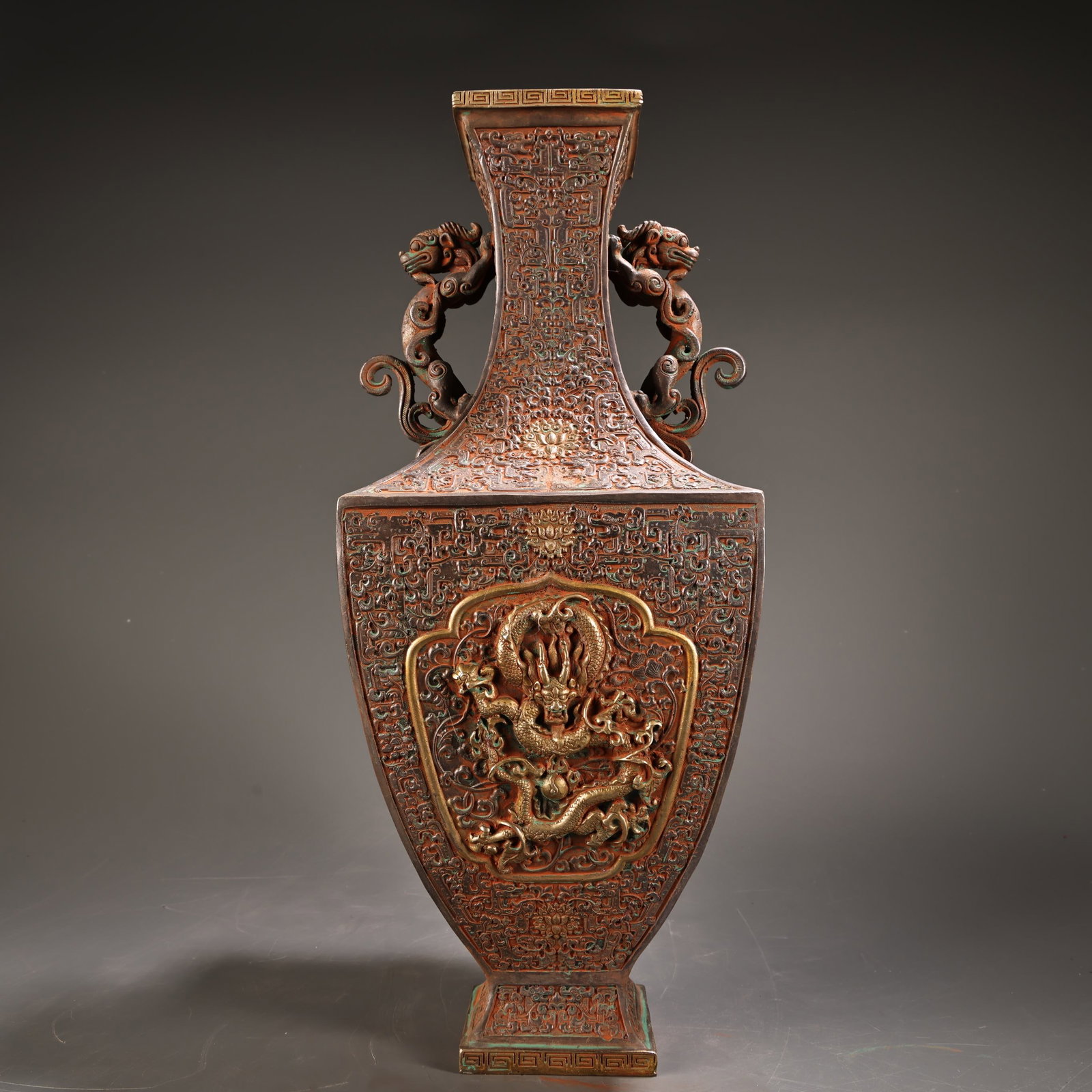 A fine pure copper high relief engraved gilt vase (1 of 10)