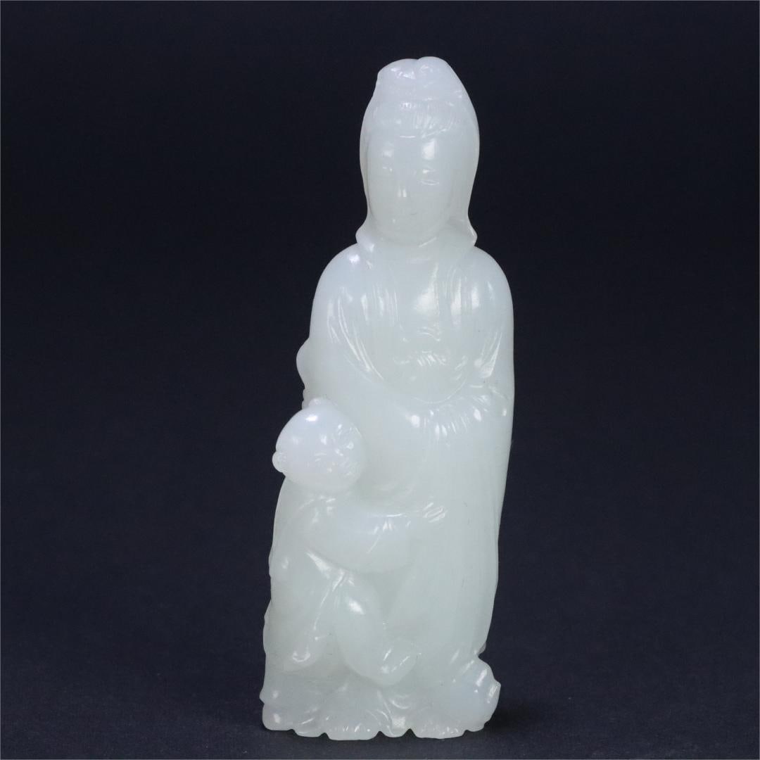 A beautiful Hetian white jade boy worships Guanyin: Exquisite Hetian white jade boy worships Guanyin Size:8.23x2.88x1.67cm W:0.059kg (The Dimensions Of All Batches Are Manually Measured.If You Need More Detailed Information, Please Contact Our Customer