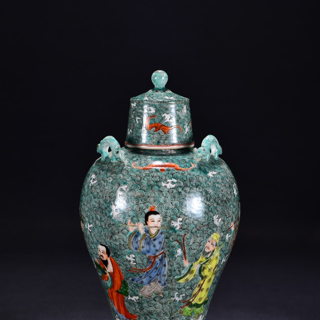 A pastel seawater Eight Immortals Picture three-series plum vase made in the Qianlong period of the - 4