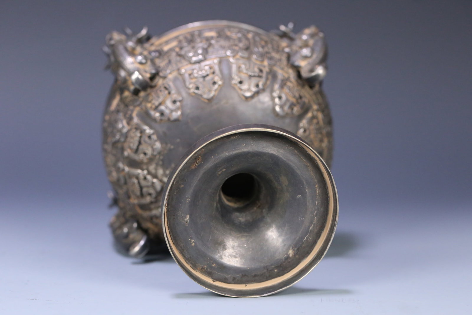 A fine old silverware four dragon ear beans - 4