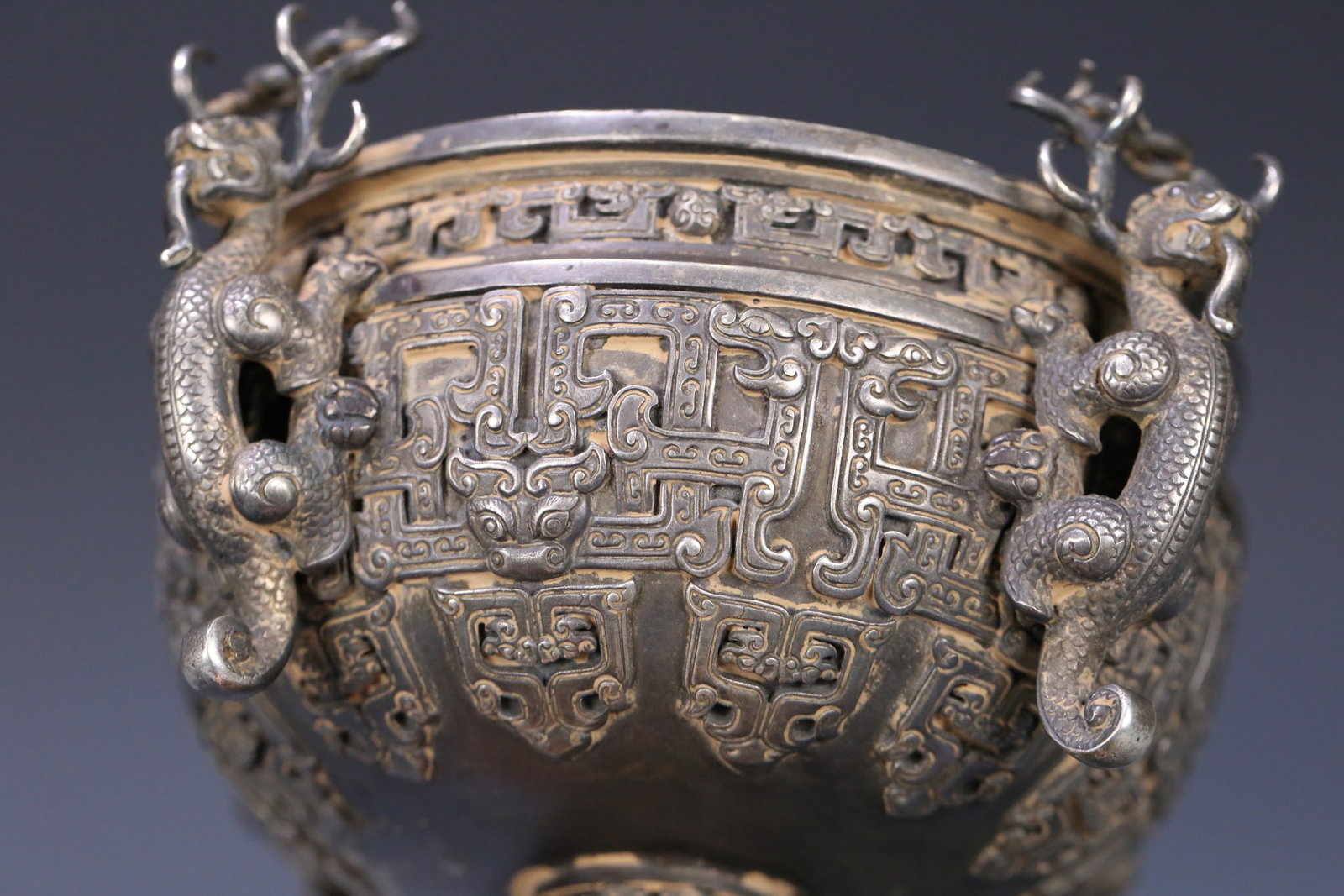 A fine old silverware four dragon ear beans - 7