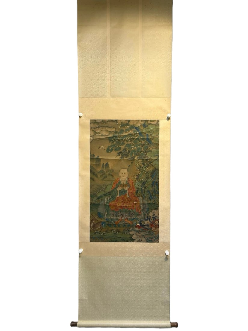 An anonymous Buddha silk scroll: The anonymous Buddha silk book vertical axis Size:Flower core:48x84cm (The Dimensions Of All Batches Are Manually Measured.If You Need More Detailed Information, Please Contact Our Customer Service