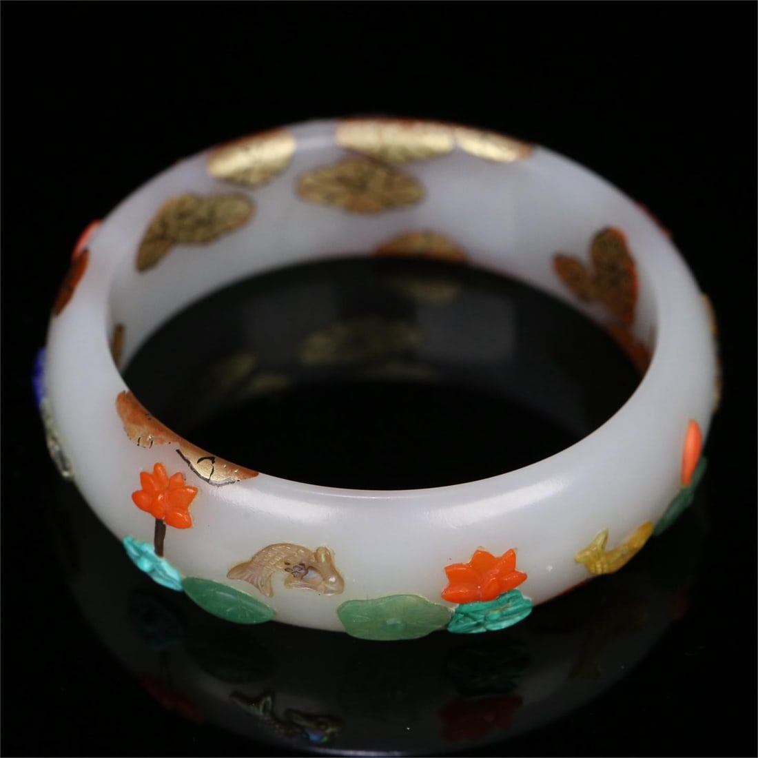 A beautiful Hetian jade hundred treasures inlaid lotus lotus with fish bracelets (1 of 9)