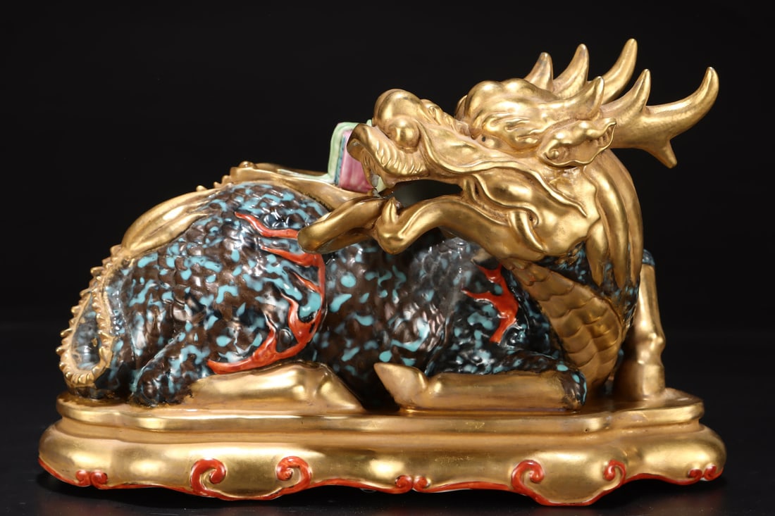 A beautiful porcelain ancient steel colored gilt dragon (1 of 8)