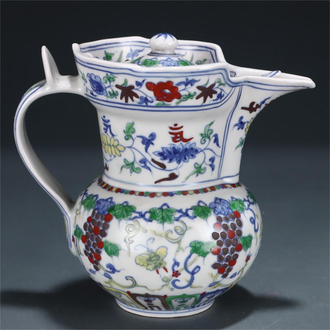 A Ming Dynasty Doucai grape-patterned monk's hat pot (1 of 9)