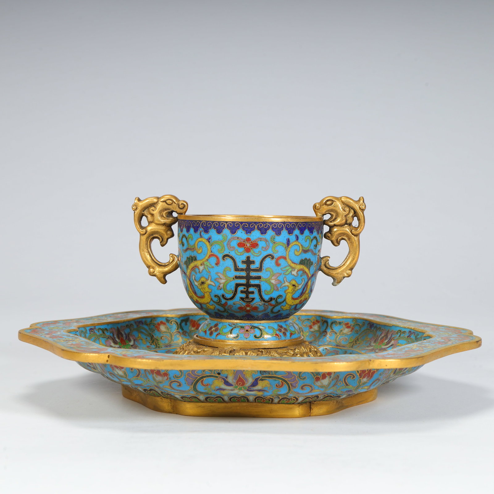 A fine copper-tired cloisonné enamel entwined lotus pattern gilt amphora (1 of 12)