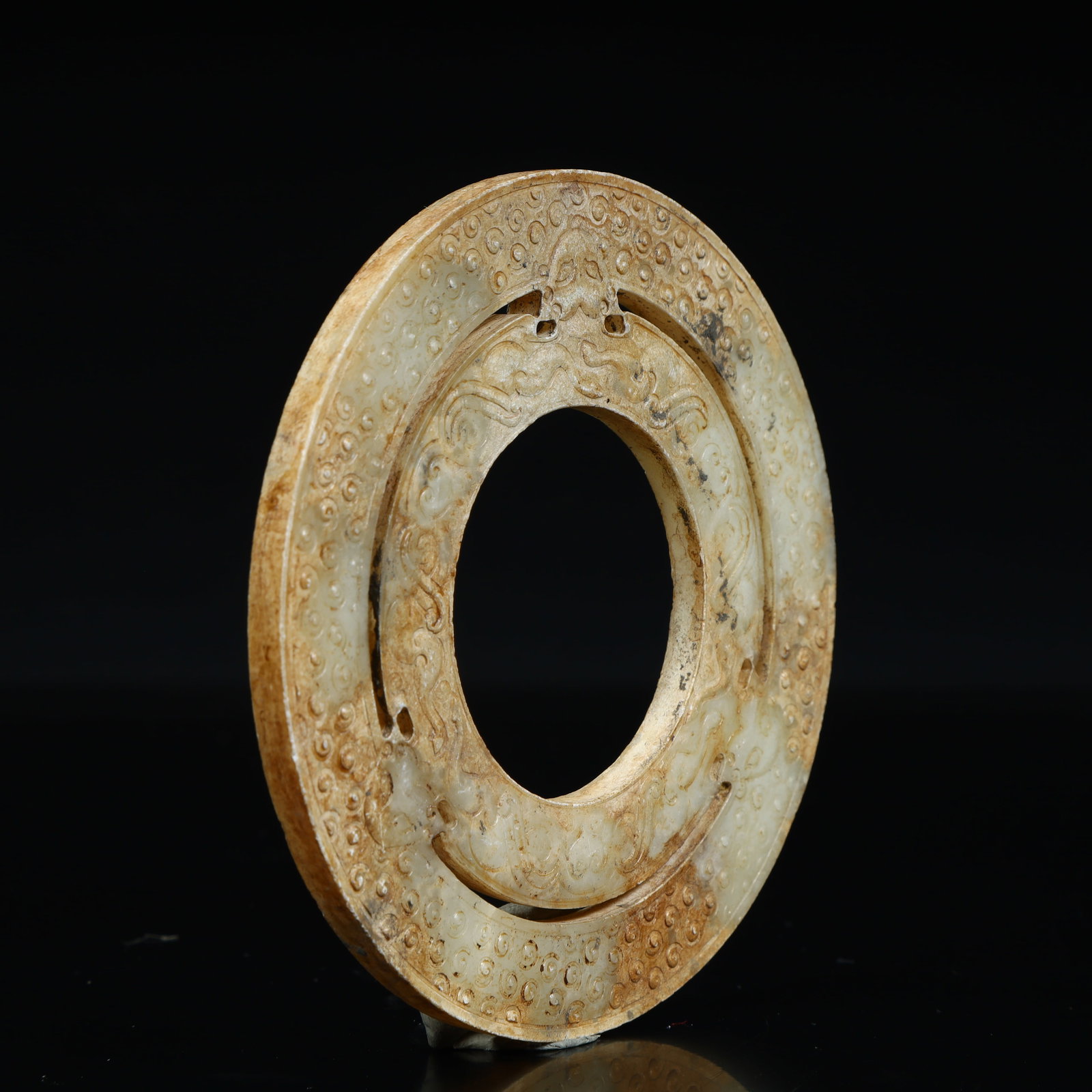 A beautiful ancient jade valley pattern double-ring jade - 10