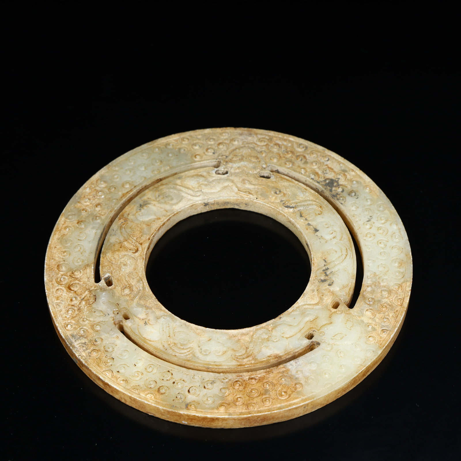 A beautiful ancient jade valley pattern double-ring jade - 11