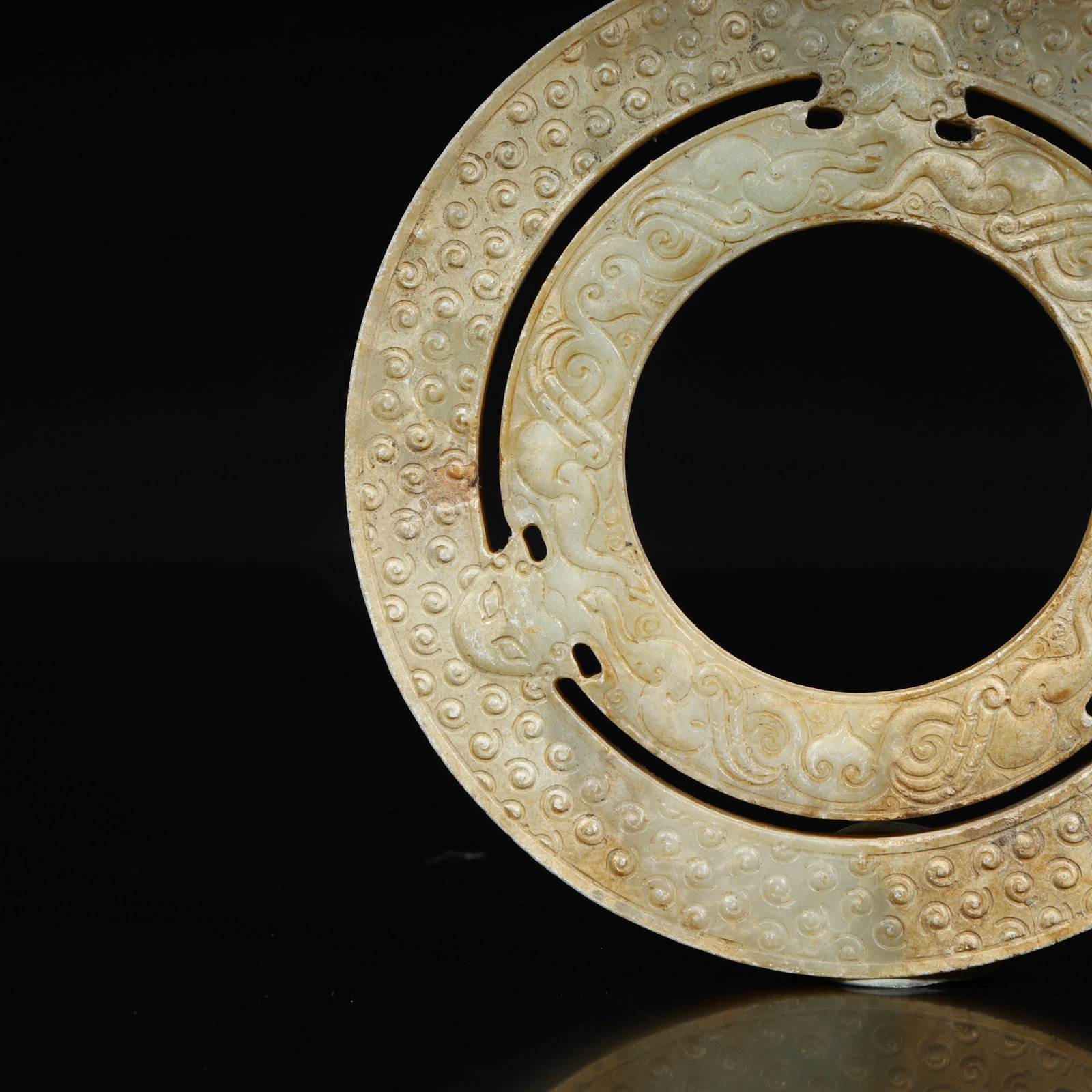 A beautiful ancient jade valley pattern double-ring jade - 4