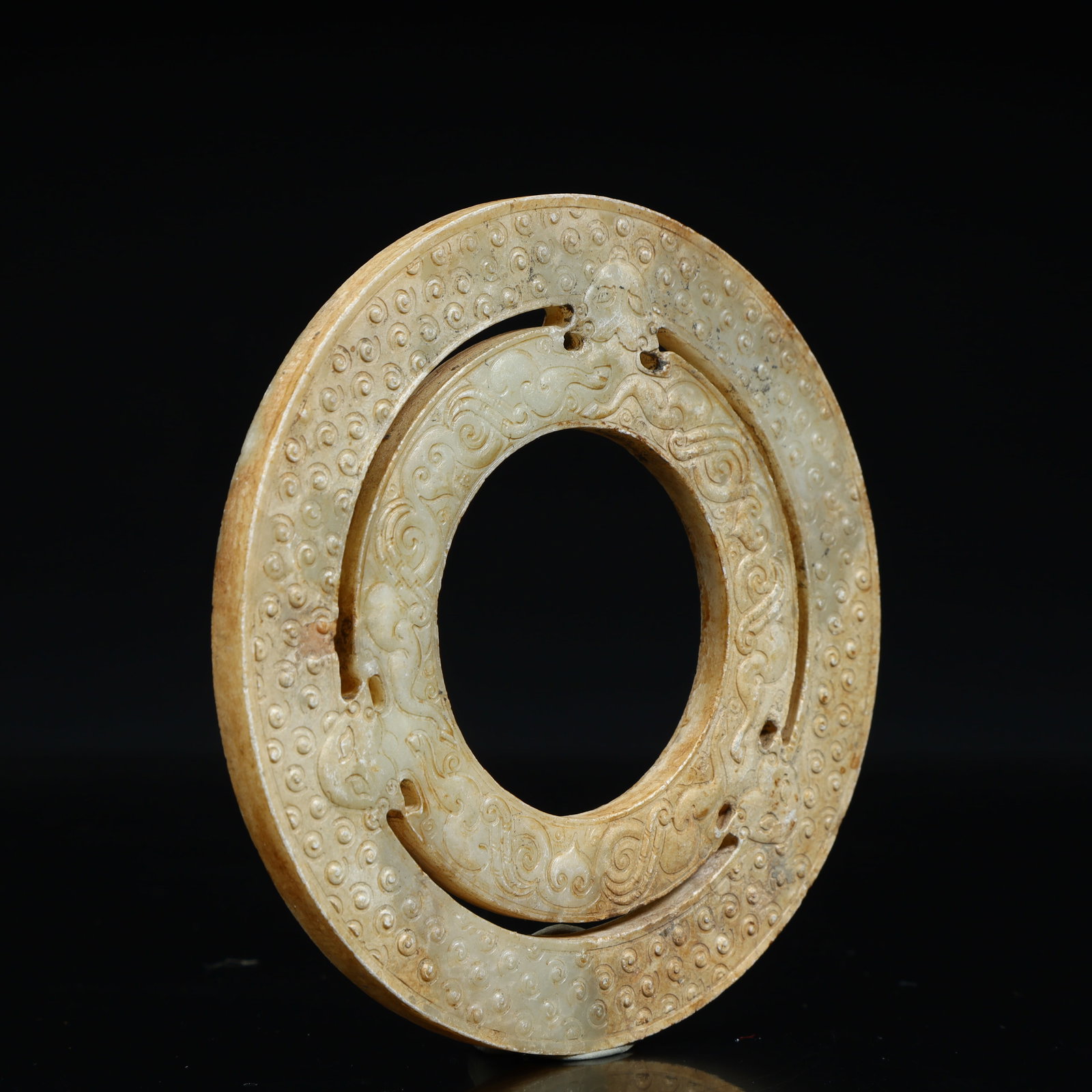 A beautiful ancient jade valley pattern double-ring jade - 5