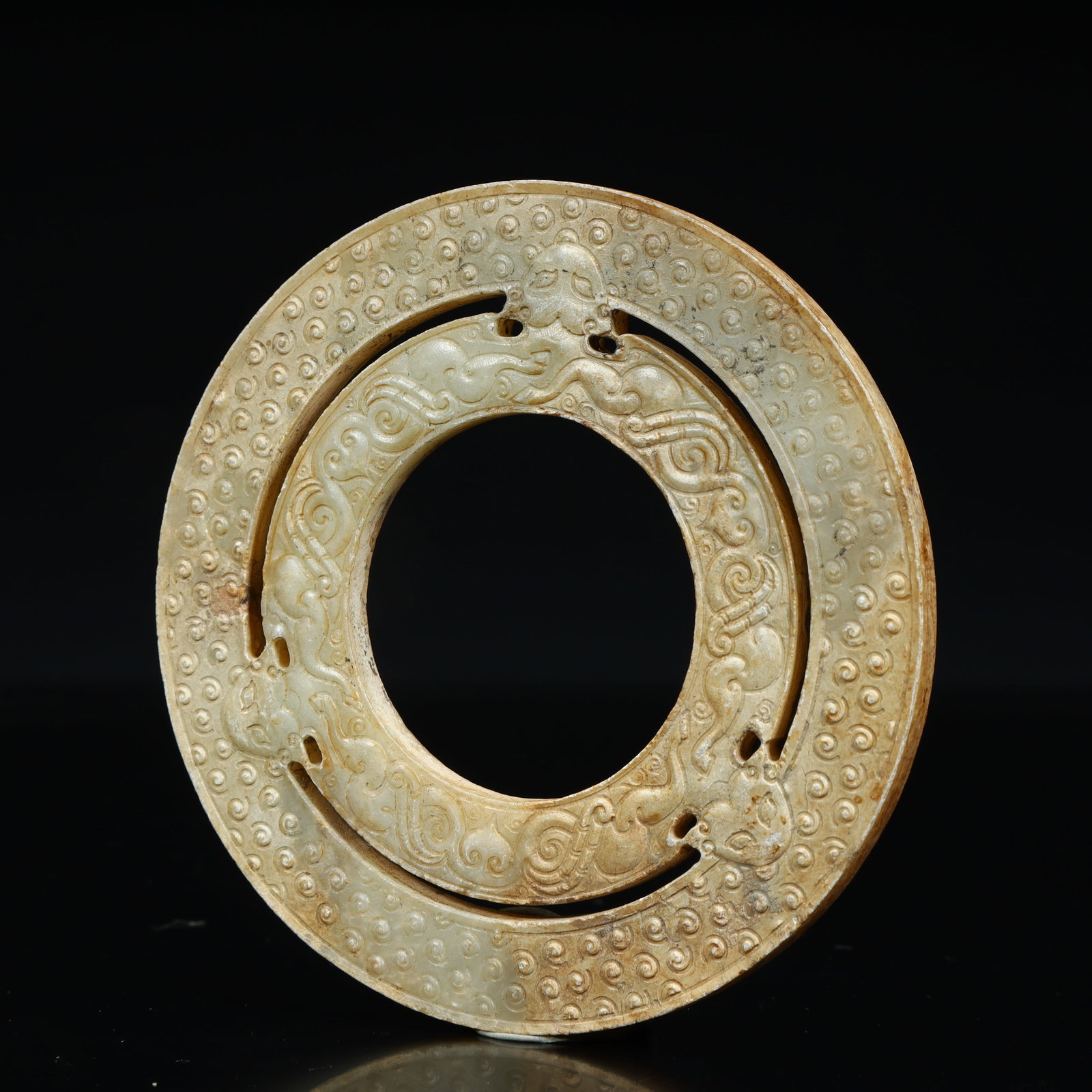 A beautiful ancient jade valley pattern double-ring jade - 6