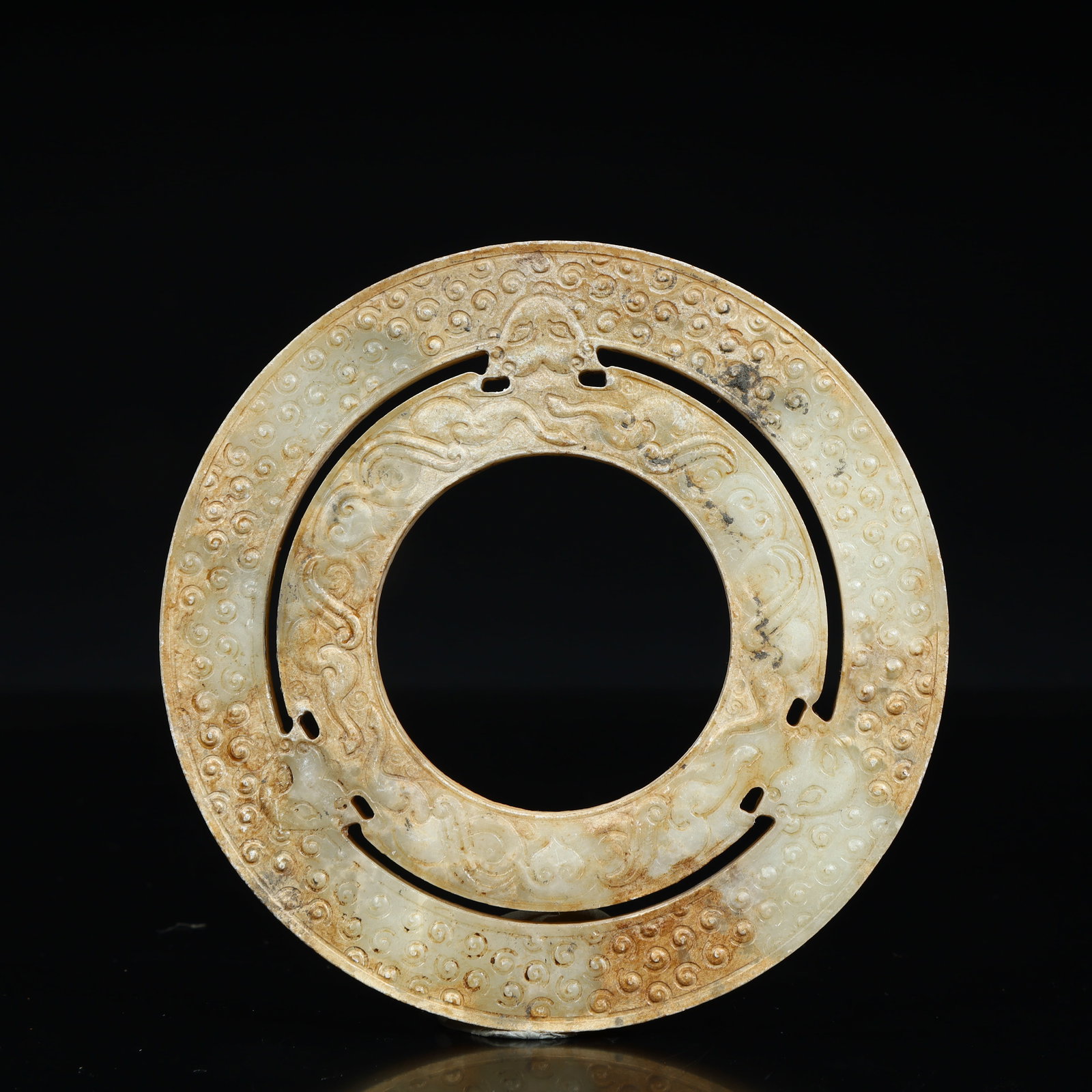 A beautiful ancient jade valley pattern double-ring jade - 7