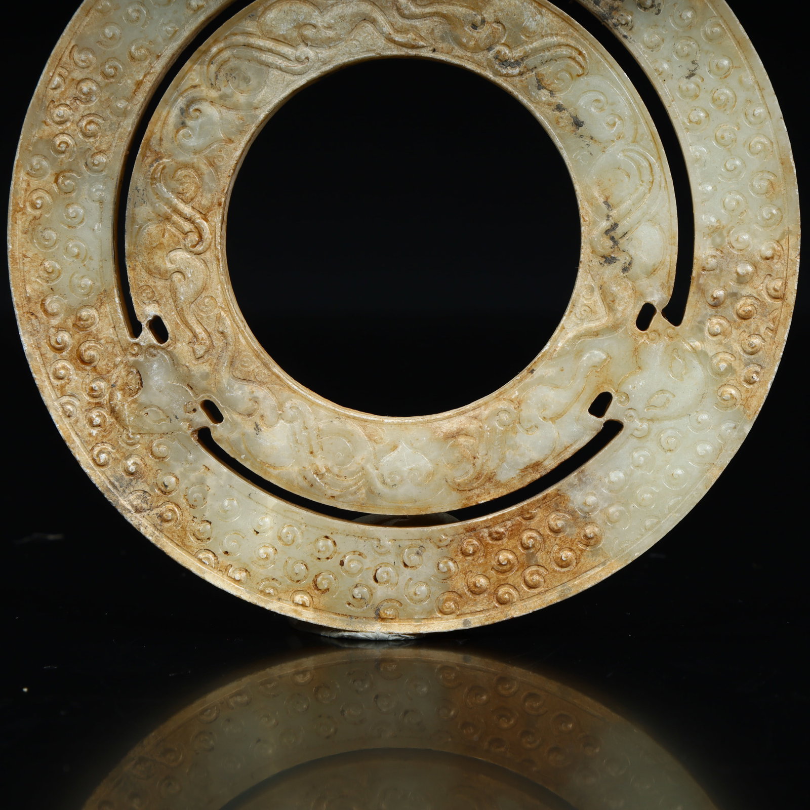 A beautiful ancient jade valley pattern double-ring jade - 9