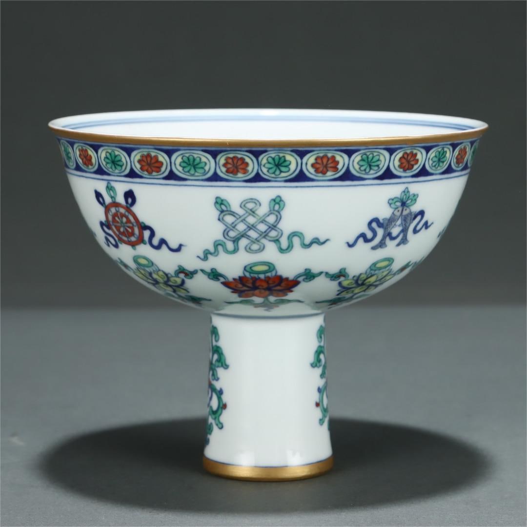 A Qing Dynasty Doucai Eight Treasure Goblet: The Qing Dynasty's Doucai Eight Treasure Goblet Cup Size:H:9.7cm Belly diameter:12cm (The Dimensions Of All Batches Are Manually Measured.If You Need More Detailed Information, Please Contact Our