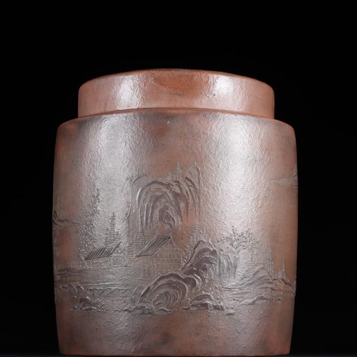 A clay painting landscape of the Qing Dynasty bows to the money hole purple sand square flower pot: The clay painting landscape of the Qing Dynasty bowed to the money hole, purple sand, square flower pots, and knew Chen Fuyuan Size: L: 24.9 cm; W: 17.5 cm; H: 14.5 cm (The Dimensions Of All Batches
