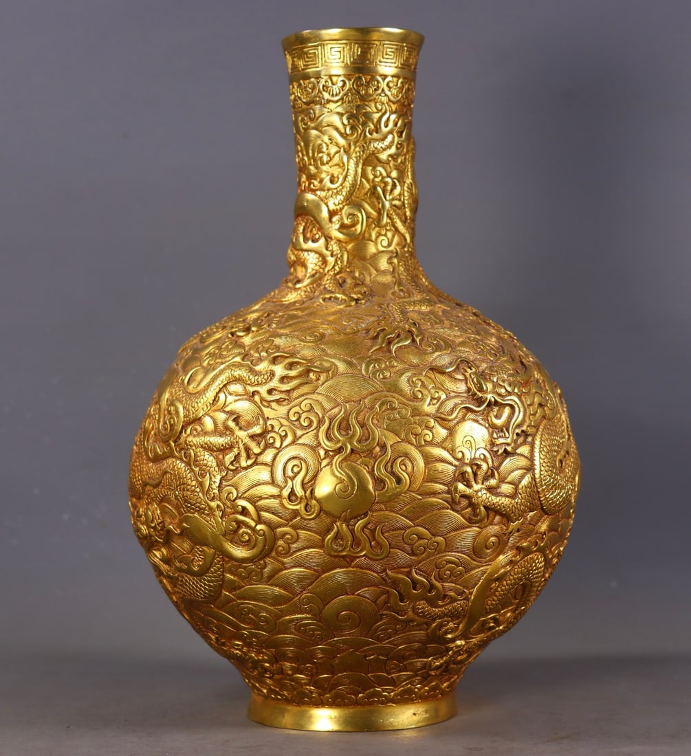 A beautiful copper-gilt pan dragon ball bottle (1 of 9)