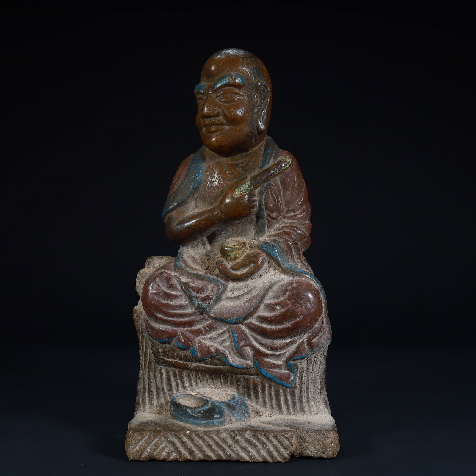 A colorful Arhat statue of the Qing Dynasty: The colorful Arhat statue of the Qing Dynasty Size:H:28.5cmxL:14cmxW:9cm W: 4kg (The Dimensions Of All Batches Are Manually Measured.If You Need More Detailed Information, Please Contact Our Customer 