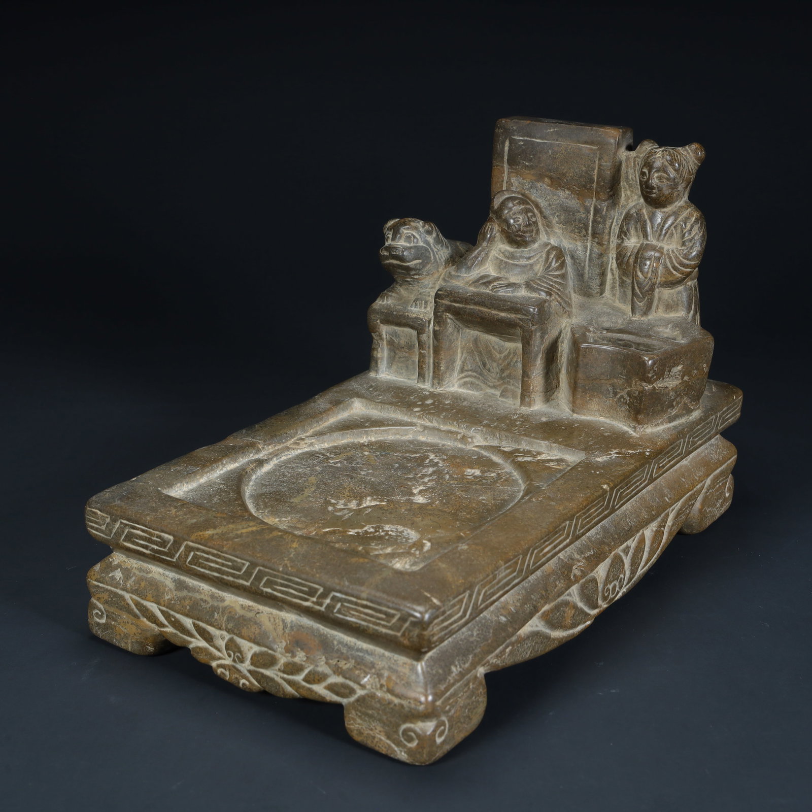 A Song Dynasty caviar stone character story inkstone: Song Dynasty caviar stone character story inkstone Size:H:15.5cmxL:22.5cmxW:13.8cm W: 4.7kg (The Dimensions Of All Batches Are Manually Measured.If You Need More Detailed Information, Please Contact O