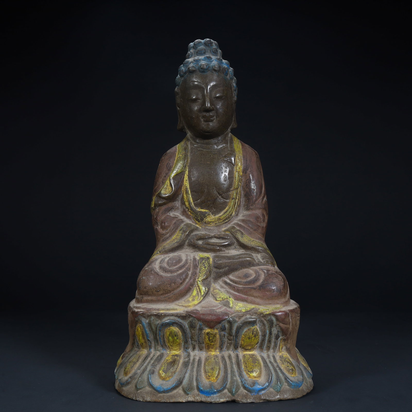 A statue of Shakyamuni Buddha in bluestone ore color from the Song Dynasty: Song Dynasty bluestone ore color Shakyamuni Buddha statue Size:H:27.5cmxL:15.5cmxW:12cm W: 3.9kg (The Dimensions Of All Batches Are Manually Measured.If You Need More Detailed Information, Please Cont