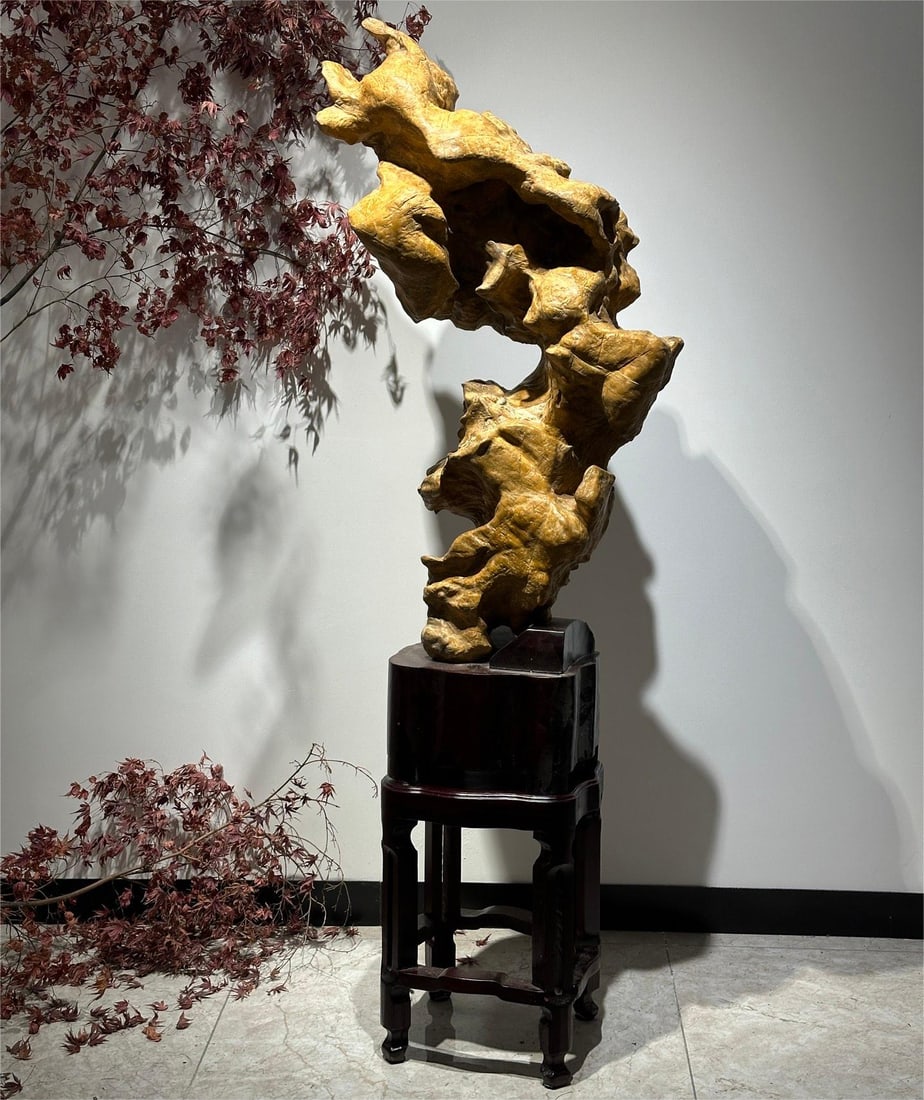 A beautiful hall Huang Lingbi stone collection: Exquisite hall Huang Lingbi stone collection Size:H:170cm W:60cm T:38cm (The Dimensions Of All Batches Are Manually Measured.If You Need More Detailed Information, Please Contact Our Customer Service 
