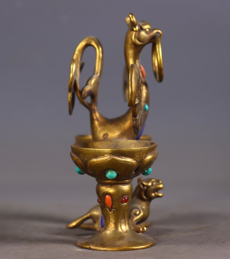 A fine copper-gilt gemstone phoenix cup - 5