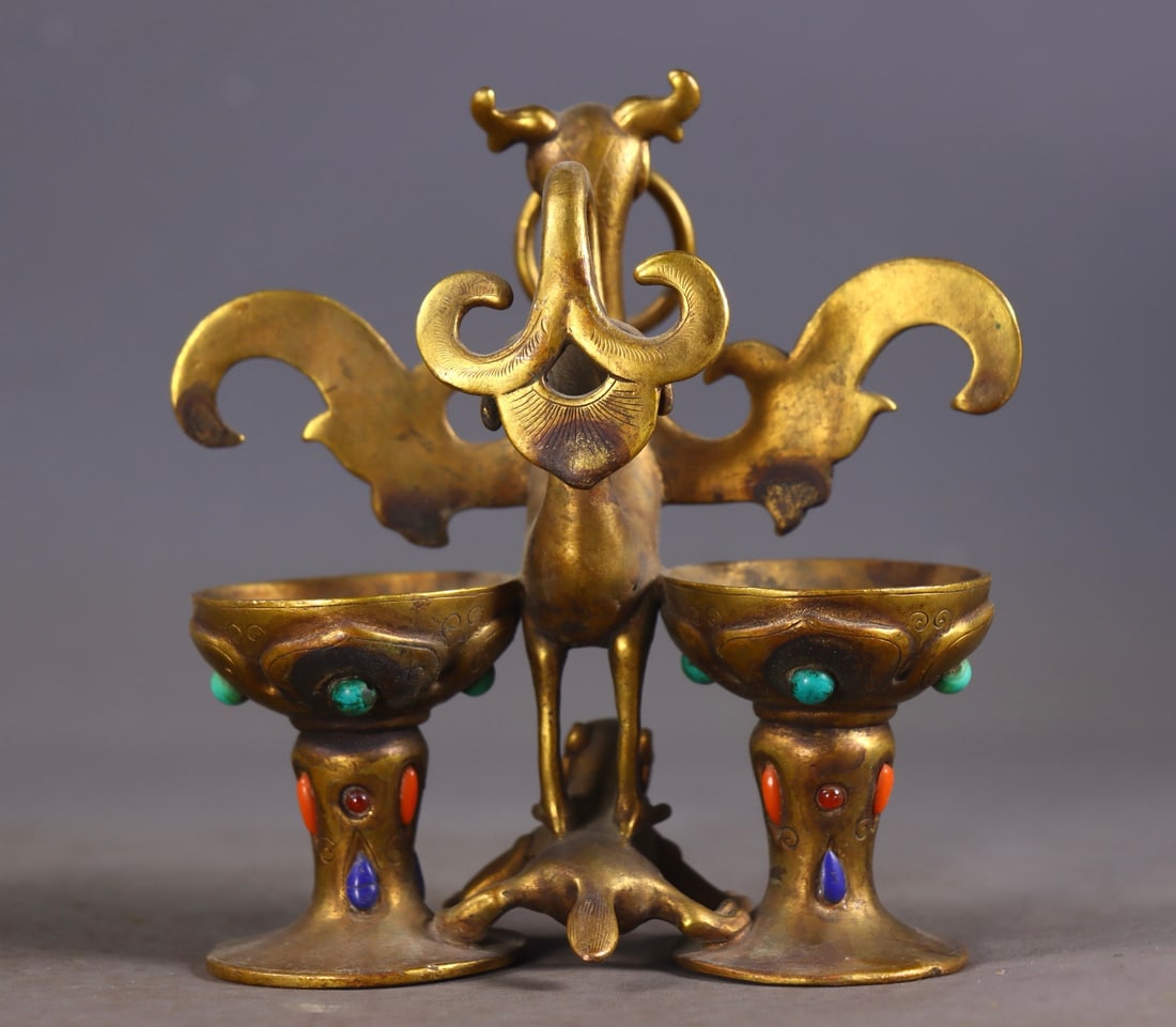 A fine copper-gilt gemstone phoenix cup - 6