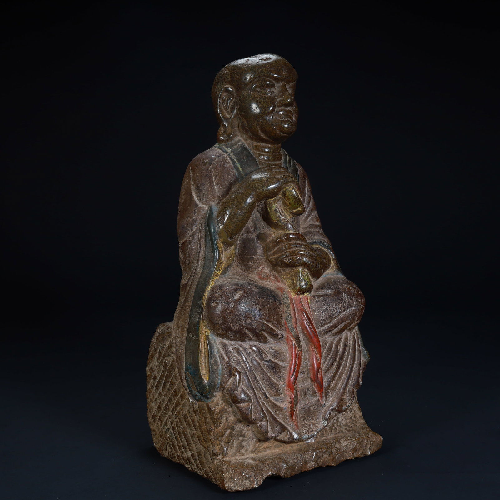 A colorful Arhat statue of the Ming Dynasty: The Ming Dynasty's colorful Arhat statue Size:H:29.5cmxL:13.5cmxW:12cm W: 6.3kg (The Dimensions Of All Batches Are Manually Measured.If You Need More Detailed Information, Please Contact Our Customer 
