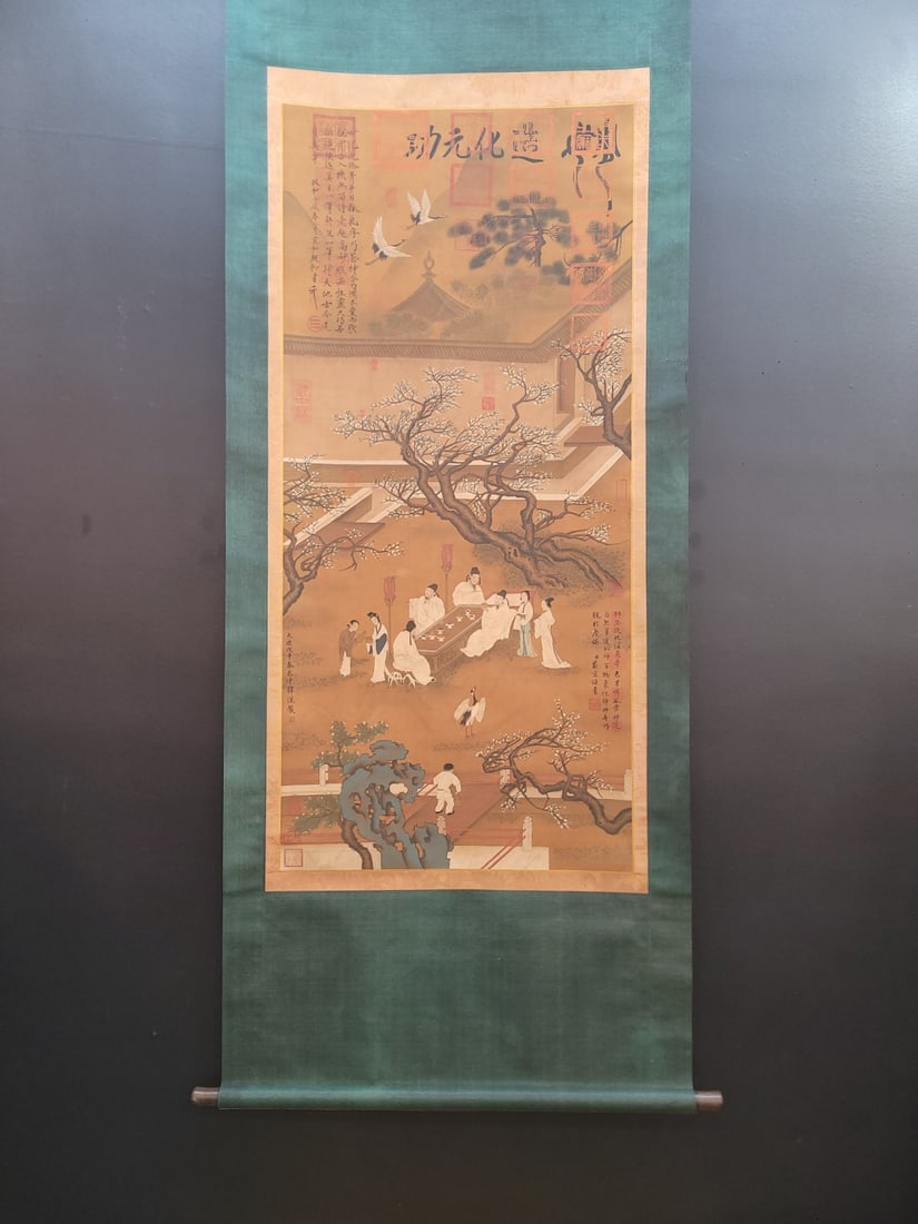 A picture of Emperor Taizong of the Tang Dynasty, Li Shimin, the imperial collection of Wang Xizhi,: Tang Dynasty Taizong Li Shimin Imperial Collection Wang Xizhi Silk Book Pine Shade Deer Picture Size: L: 63.5 x W: 136 cm (The Dimensions Of All Batches Are Manually Measured.If You Need More Detailed