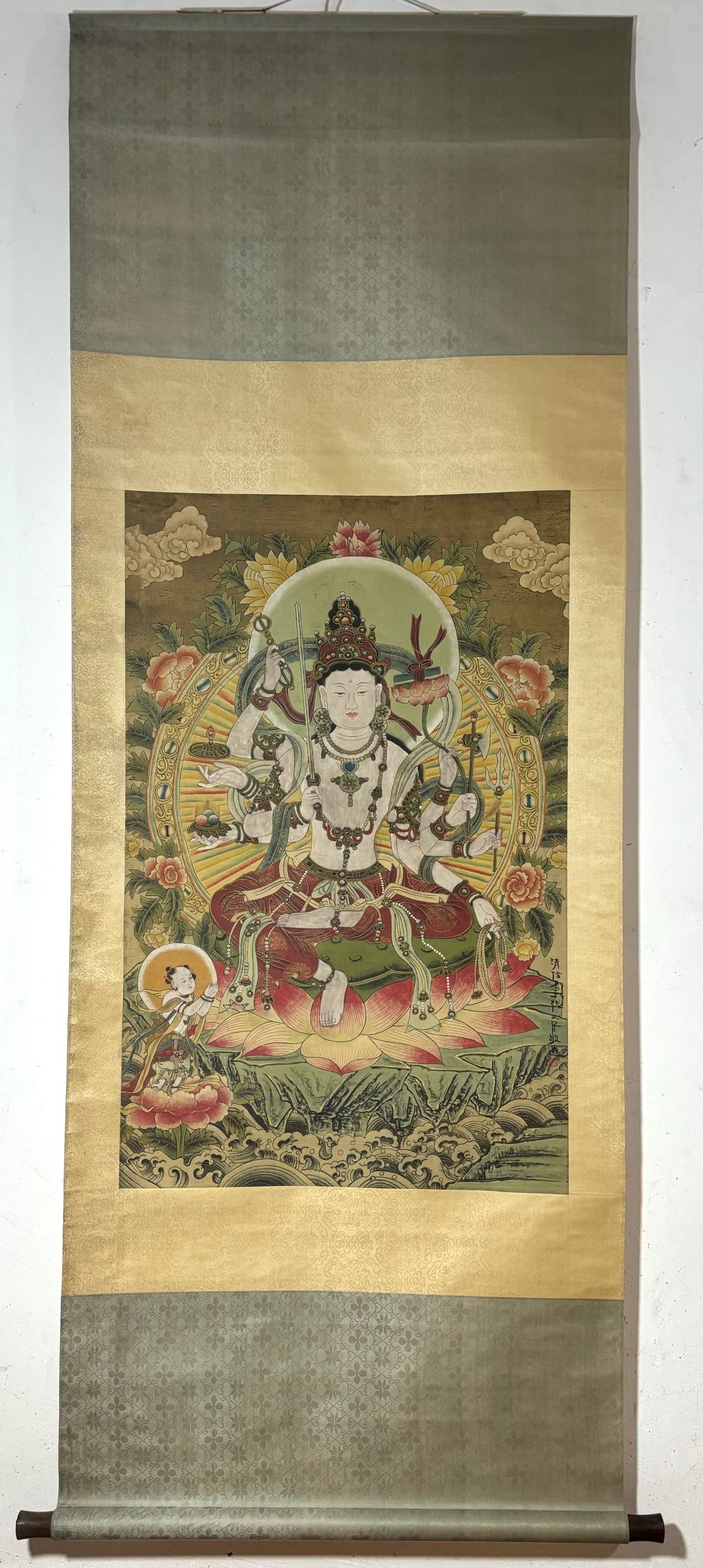 A large thousand Buddha statues are vertically axis: Zhang Daqian's Buddha statue picture vertical axis Flower core:Size:94x61cm (The Dimensions Of All Batches Are Manually Measured.If You Need More Detailed Information, Please Contact Our Customer Serv