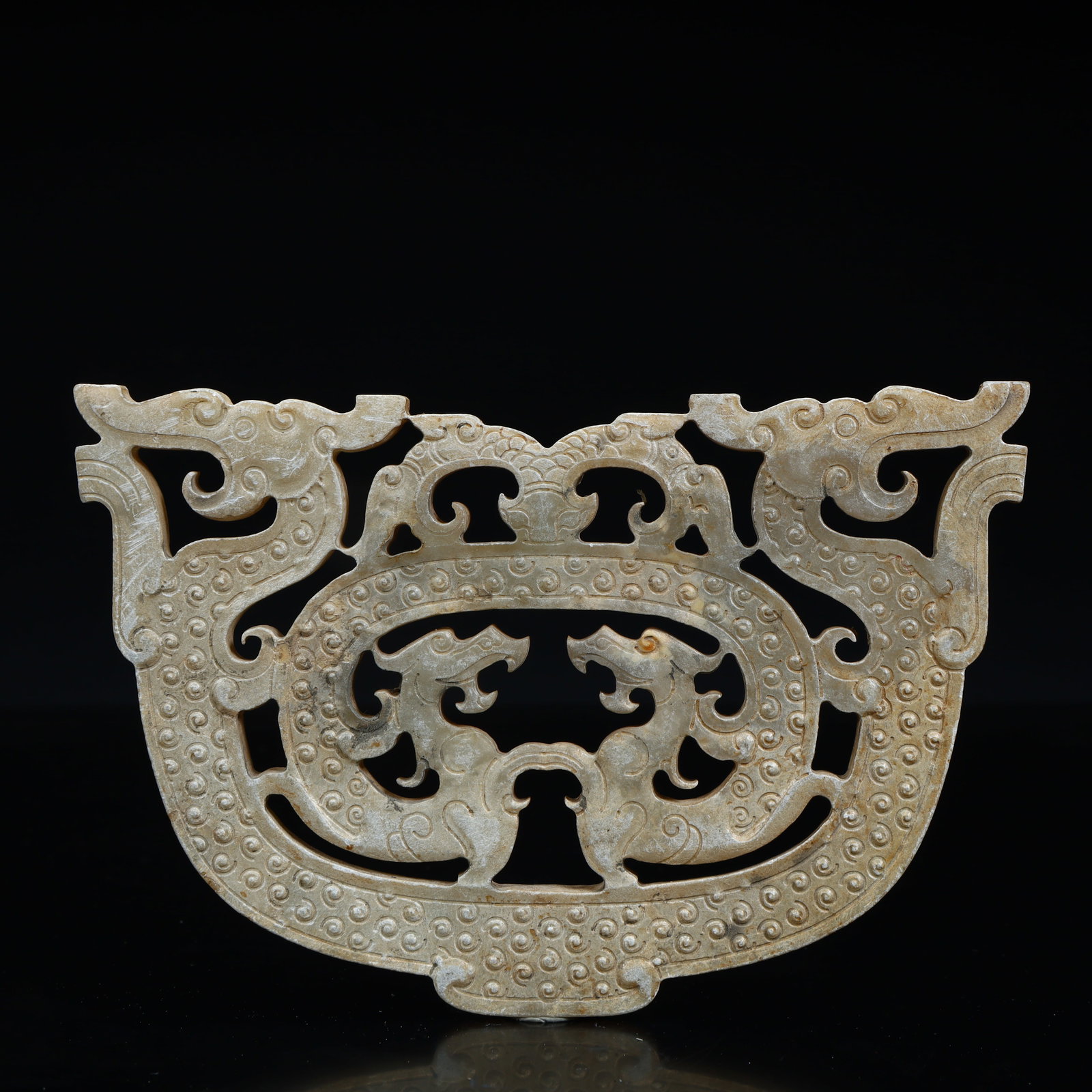 A beautiful ancient jade double jade dragon valley pattern hollow jade ornament: Exquisite ancient jade double jade dragon valley pattern hollow jade ornament Size:H:9cmxL:14cmxW:0.5cm W: 0.1054kg (The Dimensions Of All Batches Are Manually Measured.If You Need More Detailed Infor