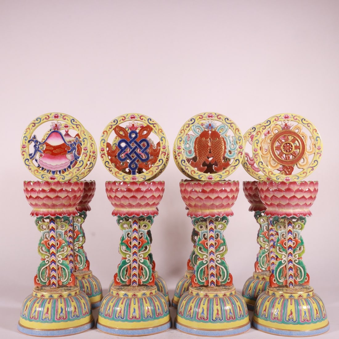 A Qing Dynasty enamel carved lotus eight treasure ornament: Qing Dynasty enamel carved lotus eight treasure ornaments Size:H:32cm Bottom:11cm (The Dimensions Of All Batches Are Manually Measured.If You Need More Detailed Information, Please Contact Our Custome