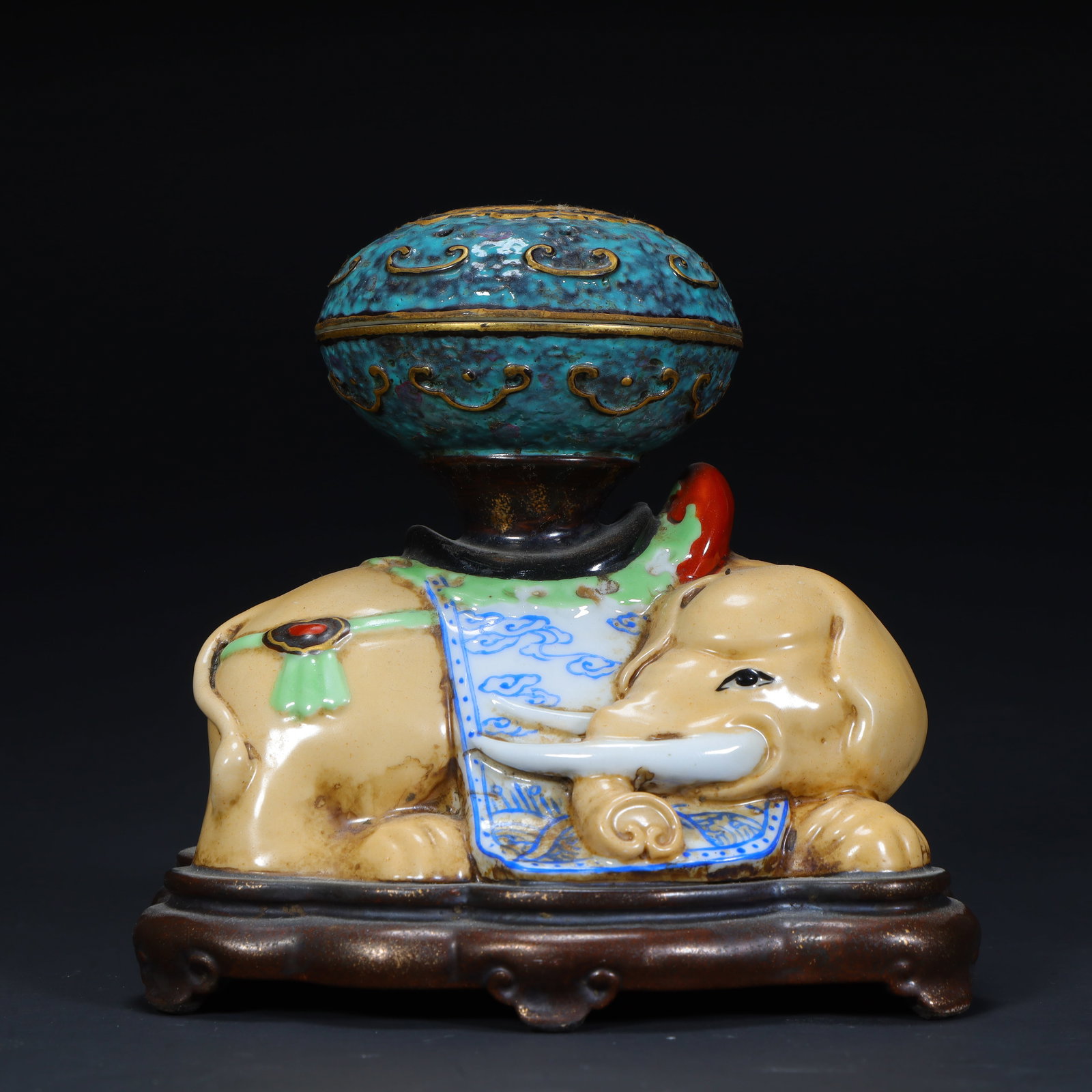 A fine bronze cloisonné enamel entwined lotus pattern nest elephant (1 of 10)