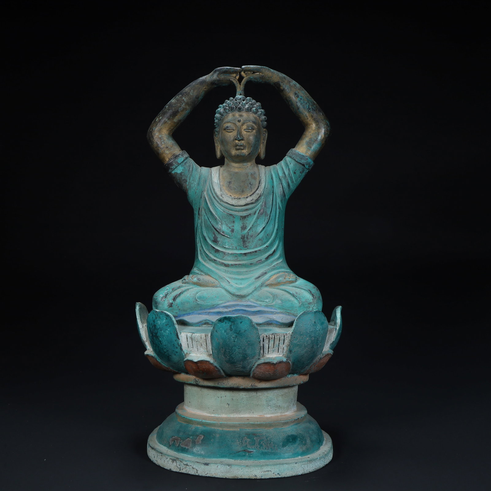 A beautiful bronze tire painted lotus seated meditation Buddha statue (1 of 12)